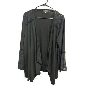August Silk Black Lace Whimsygoth Bell Sleeve Open Cardigan Size Large